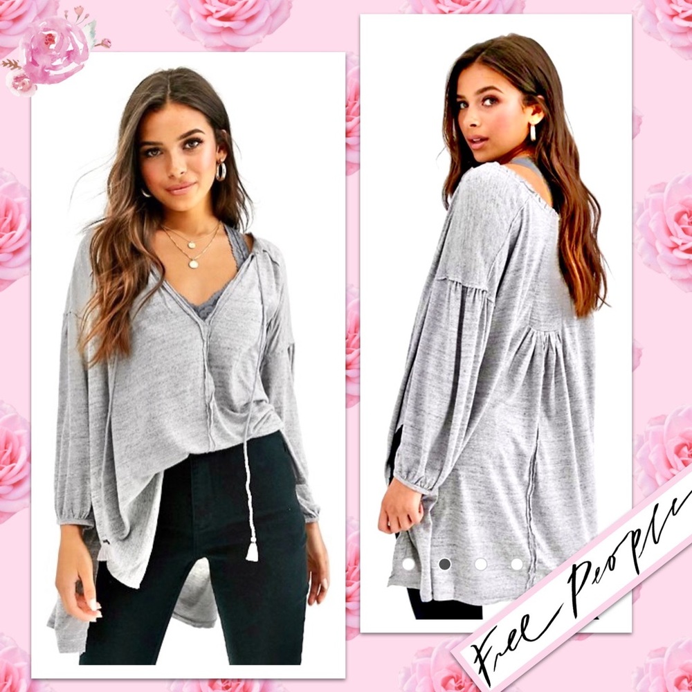Free People We The Free Just A Henley in Grey Heather - Picture 4 of 11